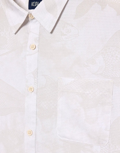 Regular Fit Shirt – Shirt Collar – Fish Print Off-White